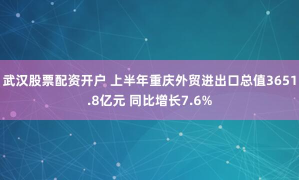 武汉股票配资开户 上半年重庆外贸进出口总值3651.8亿元 同比增长7.6%